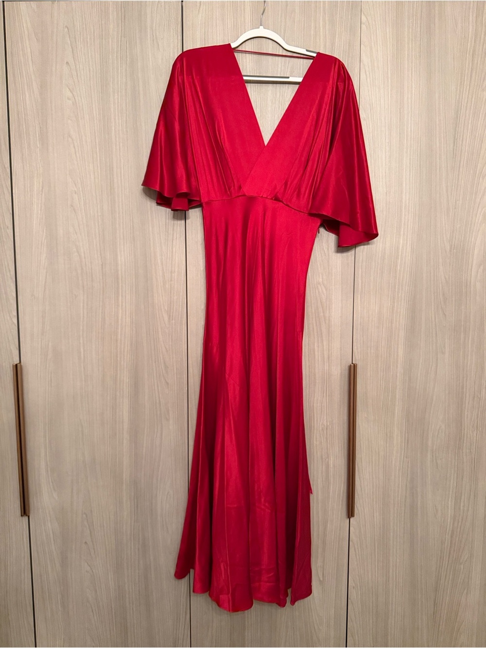 Banana Republic Red V-Neck Flutter Sleeve Maxi Dress